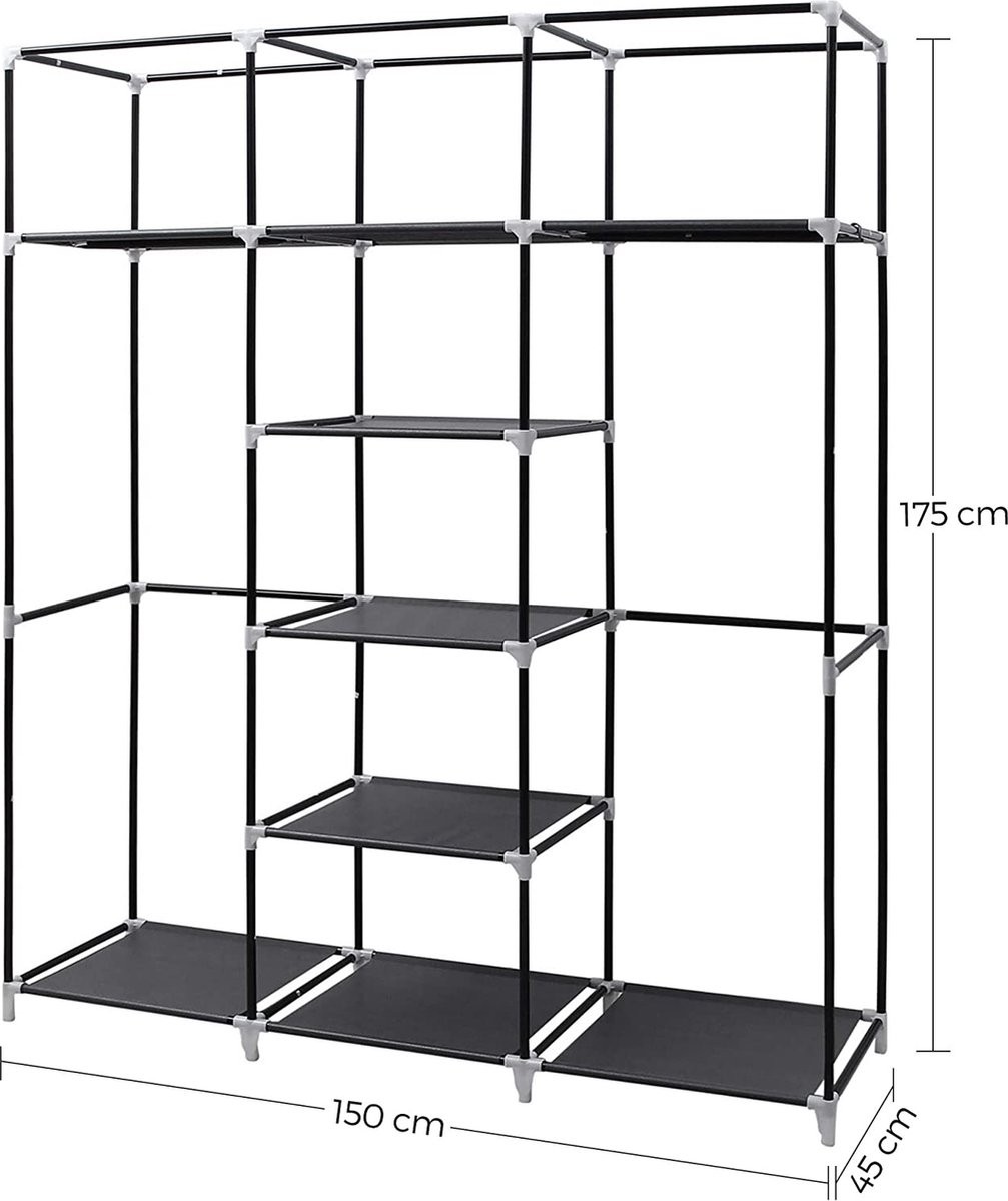 Kleiderschrank – Klappbar – Kleiderschrank aus Stoff – Schlafzimmer – Klappbarer Kleiderschrank – 2 Kleiderstangen Kleiderschrank aus Stoff – 175x50x45cm – Schwarz – RYG12B 2 Kleiderschrank - Klappbar - Kleiderschrank aus Stoff - Schlafzimmer - Klappbarer Kleiderschrank - 2 Kleiderstangen Kleiderschrank aus Stoff - 175x50x45cm - Schwarz - RYG12B