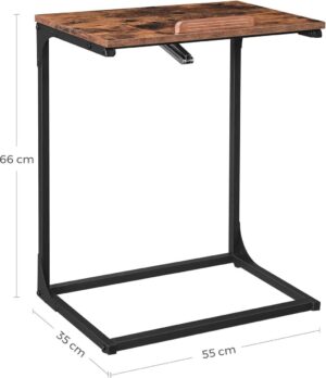Beistelltisch, Laptoptisch mit verstellbarer Oberfläche, 55 x 35 x 66 cm, Sofatisch, Schreibtisch, Schlafzimmer, Wohnzimmer, einfache Konstruktion, Stahlgestell, Industriestil, vintage braun-schwarz LNT057B01