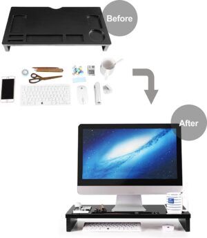 Soof & Tess Monitoraufsteller Standard - Bildschirmaufsteller für Laptops - Bildschirmaufsteller für Schreibtische - Holz - Schwarz