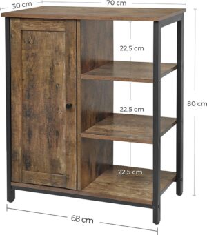 Vintage Schrank - Aufbewahrungsschrank mit Türen - Mit mehreren Einlegeböden - Wohnzimmer - Esszimmer - Büro - Küche - Holzschrank mit Tür - Sideboard - Holz - Stahl - LSC64BX