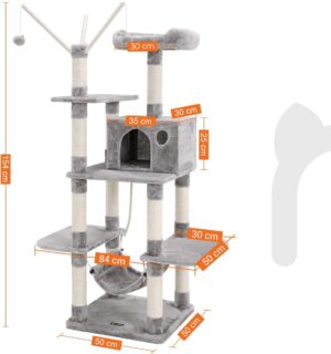 Kratzbaum - Kletterbaum - 154 cm - Hängematte - Wachturm - Hellgrau