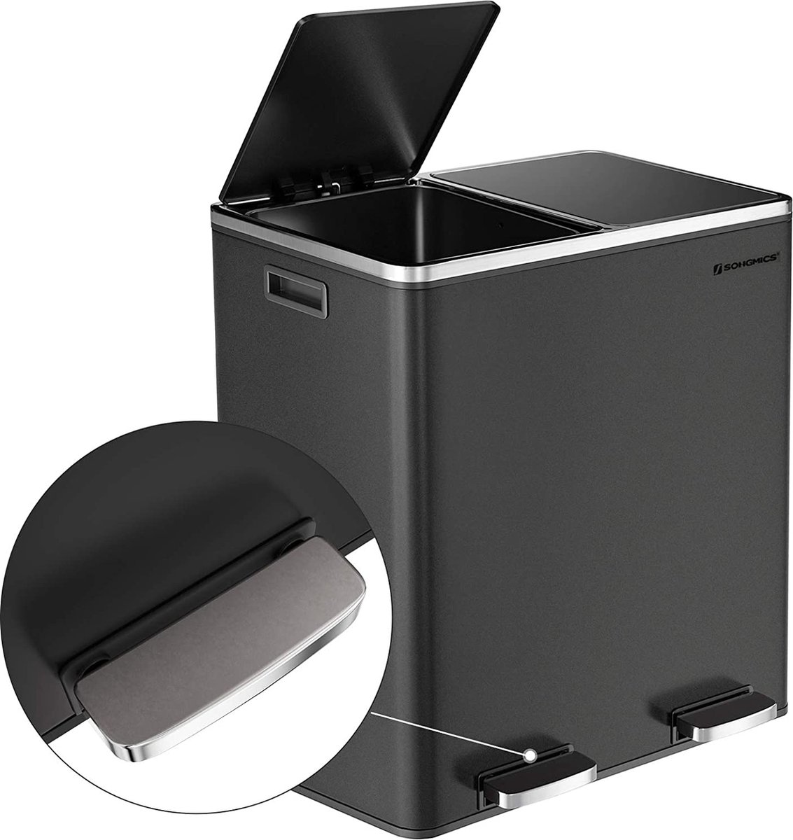 Abfalleimer – Abfalleimer mit 2 Fächern – Papierkorb – 2×30 L – Schwarz 5 Abfalleimer - Abfalleimer mit 2 Fächern - Papierkorb - 2x30 L - Schwarz