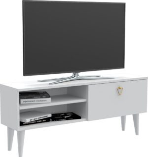 Soph&Tess - Industrielle TV-Möbel - TV-Schrank mit Regal - Geeignet für 55-Zoll-TV - Moderne TV-Möbel - Weiß - 120 x 30 x 50 cm