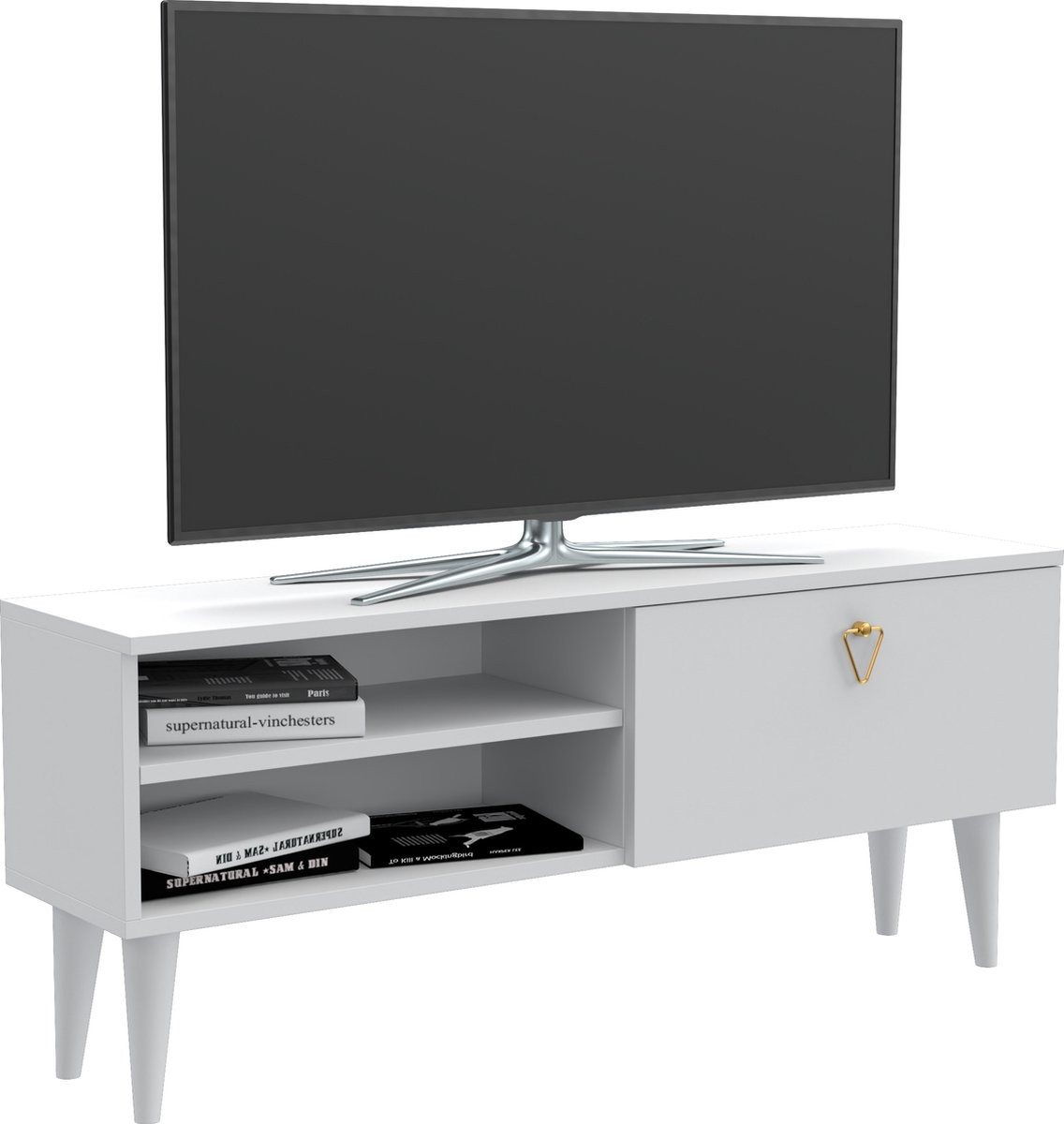Soph&Tess – Industrielle TV-Möbel – TV-Schrank mit Regal – Geeignet für 55-Zoll-TV – Moderne TV-Möbel – Weiß – 120 x 30 x 50 cm 5 Soph&Tess - Industrielle TV-Möbel - TV-Schrank mit Regal - Geeignet für 55-Zoll-TV - Moderne TV-Möbel - Weiß - 120 x 30 x 50 cm