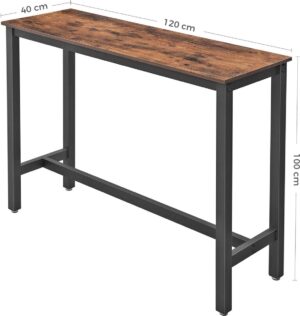 Parya Stehtisch schmal, Küchentisch, Arbeitsplatte, rechteckiger Stehtisch, stabiles Metallgestell, 120 x 40 x 100 cm, einfache Konstruktion, Industriedesign, vintage, dunkelbraun