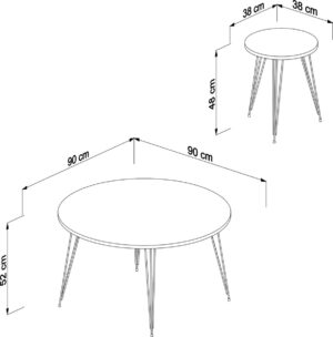 Soof&Tess 4 +1 Couchtisch - Couchtische rund - Mit 4 runden Beistelltisch - Couchtisch industrial set of 5