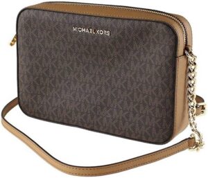 Michael Kors Jet Set Large East West Saffiano Leder Crossbody Bag Handtasche [Braun Signature]