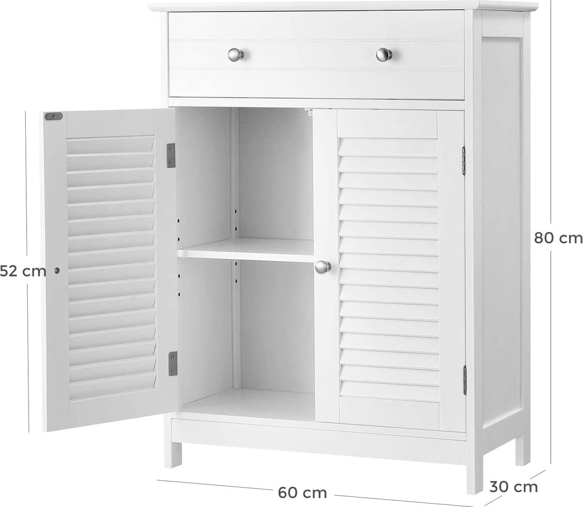 VASAGLE Badezimmerschrank, Badezimmerschrank, 60 x 30 x 80 cm, Stauraumschrank mit 2 Paneeltüren, Schublade, verstellbarer Einlegeboden, skandinavischer Stil, mattweiß BBC51WT 1 VASAGLE Badezimmerschrank, Badezimmerschrank, 60 x 30 x 80 cm, Stauraumschrank mit 2 Paneeltüren, Schublade, verstellbarer Einlegeboden, skandinavischer Stil, mattweiß BBC51WT