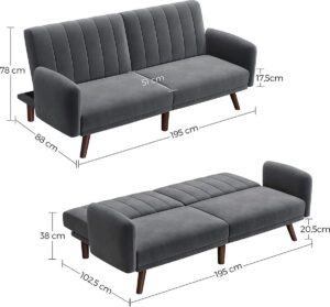 Soof & Tess Schlafsofa - Schlafsofa - Samtbezug - Massivholzbeine - 195 x 88 x 78 cm - Grau