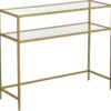 Nancy's Goldfield Konsolentisch - Beistelltisch - 2 Ebenen - Gehärtetes Glas - Metallrahmen - Verstellbare Beine - Gold - 100 x 35 x 80 cm