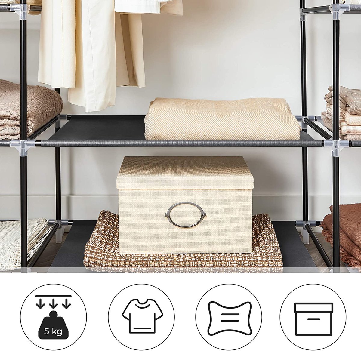 SONGMICS Kleiderschrank – Kleiderschrank – Klappbarer Kleiderschrank – 6 Einlegeböden – Kleiderstange inklusive – Kleiderschrank mit wasserdichter Abdeckung – Schmaler Aufbewahrungsschrank – Hängt Kleidung bis zu 15 kg auf – 150 x 45 x 175 cm – Schwarz 5 SONGMICS Kleiderschrank - Kleiderschrank - Klappbarer Kleiderschrank - 6 Einlegeböden - Kleiderstange inklusive - Kleiderschrank mit wasserdichter Abdeckung - Schmaler Aufbewahrungsschrank - Hängt Kleidung bis zu 15 kg auf - 150 x 45 x 175 cm - Schwarz