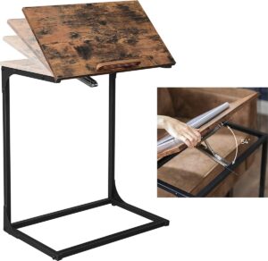 Beistelltisch, Laptoptisch mit verstellbarer Oberfläche, 55 x 35 x 66 cm, Sofatisch, Schreibtisch, Schlafzimmer, Wohnzimmer, einfache Konstruktion, Stahlgestell, Industriestil, vintage braun-schwarz LNT057B01