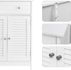 VASAGLE Badezimmerschrank, Badezimmerschrank, 60 x 30 x 80 cm, Stauraumschrank mit 2 Paneeltüren, Schublade, verstellbarer Einlegeboden, skandinavischer Stil, mattweiß BBC51WT