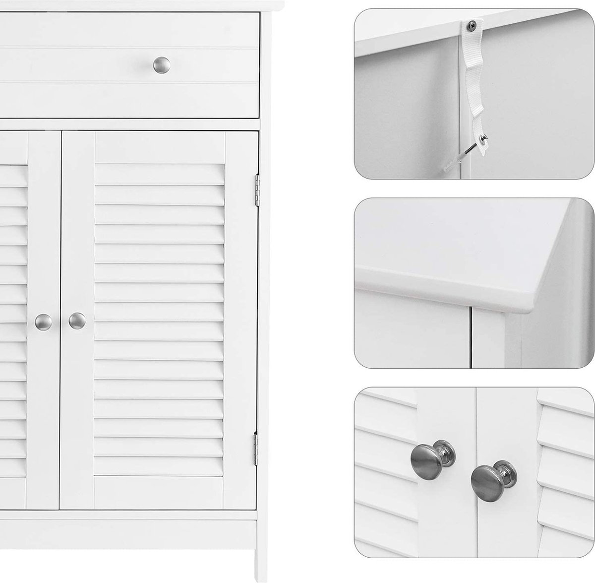 VASAGLE Badezimmerschrank, Badezimmerschrank, 60 x 30 x 80 cm, Stauraumschrank mit 2 Paneeltüren, Schublade, verstellbarer Einlegeboden, skandinavischer Stil, mattweiß BBC51WT 2 VASAGLE Badezimmerschrank, Badezimmerschrank, 60 x 30 x 80 cm, Stauraumschrank mit 2 Paneeltüren, Schublade, verstellbarer Einlegeboden, skandinavischer Stil, mattweiß BBC51WT