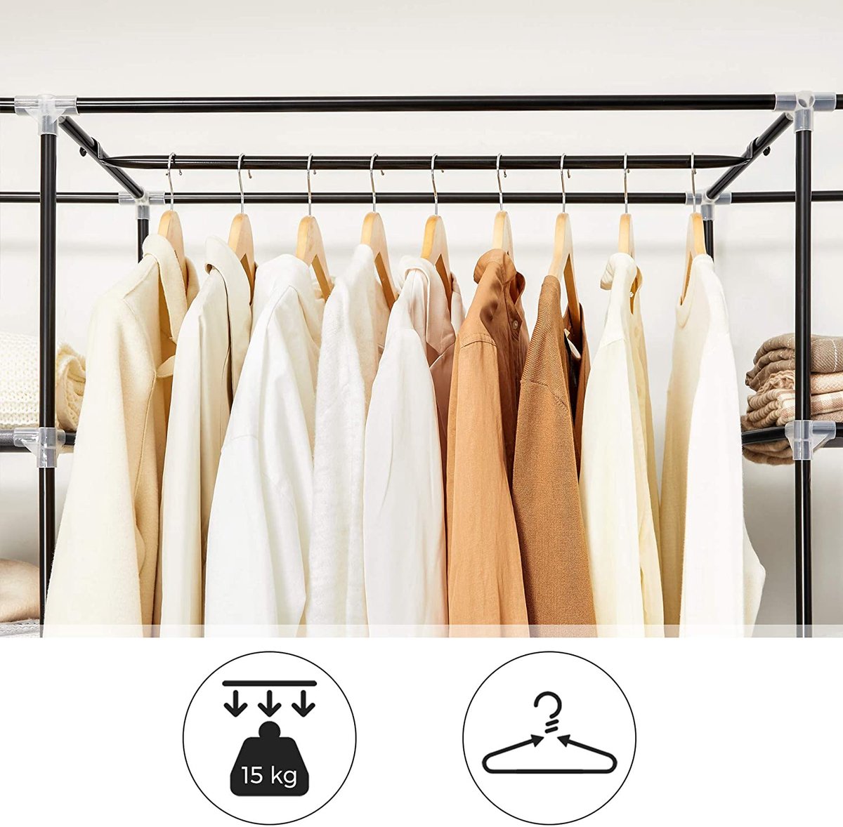 SONGMICS Kleiderschrank – Kleiderschrank – Klappbarer Kleiderschrank – 6 Einlegeböden – Kleiderstange inklusive – Kleiderschrank mit wasserdichter Abdeckung – Schmaler Aufbewahrungsschrank – Hängt Kleidung bis zu 15 kg auf – 150 x 45 x 175 cm – Schwarz 6 SONGMICS Kleiderschrank - Kleiderschrank - Klappbarer Kleiderschrank - 6 Einlegeböden - Kleiderstange inklusive - Kleiderschrank mit wasserdichter Abdeckung - Schmaler Aufbewahrungsschrank - Hängt Kleidung bis zu 15 kg auf - 150 x 45 x 175 cm - Schwarz