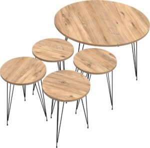 Soof&Tess 4 +1 Couchtisch - Couchtische rund - Mit 4 runden Beistelltisch - Couchtisch industrial set of 5