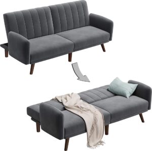 Soof & Tess Schlafsofa - Schlafsofa - Samtbezug - Massivholzbeine - 195 x 88 x 78 cm - Grau