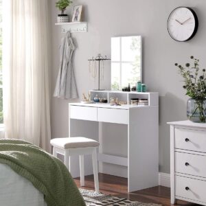 Casabella - Schminktisch mit rechteckigem Spiegel und 2 Schubladen, Kosmetiktisch mit 3 offenen Fächern, Schminktisch, für Make-up, modern, weiß RDT113W01