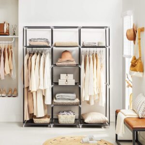 Kleiderschrank - Klappbar - Kleiderschrank aus Stoff - Schlafzimmer - Klappbarer Kleiderschrank - 2 Kleiderstangen Kleiderschrank aus Stoff - 175x50x45cm - Schwarz - RYG12B