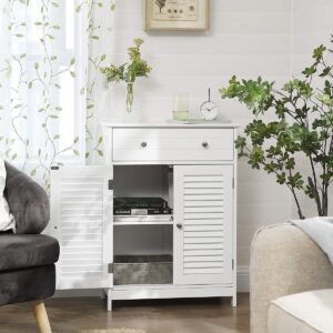 VASAGLE Badezimmerschrank, Badezimmerschrank, 60 x 30 x 80 cm, Stauraumschrank mit 2 Paneeltüren, Schublade, verstellbarer Einlegeboden, skandinavischer Stil, mattweiß BBC51WT