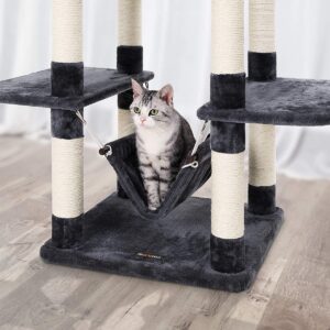 Katzenkratzbaum für Katzen - Kletterstange - Sisal - Katzentoilette XXL Extra Large 154 cm - Aussichtsplattform - Hängematte und Grotte - Rauchgrau - PCT86G