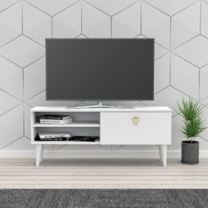 Soph&Tess - Industrielle TV-Möbel - TV-Schrank mit Regal - Geeignet für 55-Zoll-TV - Moderne TV-Möbel - Weiß - 120 x 30 x 50 cm