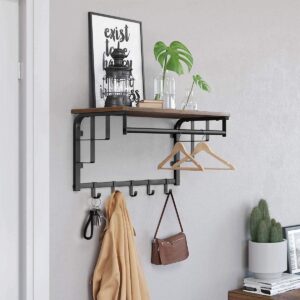 Parya Home - Vintage-Garderobe mit Hutablage - Hängende Wandgarderobe aus Metall/Holz - 66cm lang - Braun/Schwarz