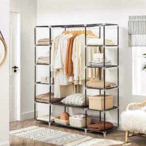SONGMICS Kleiderschrank - Kleiderschrank - Klappbarer Kleiderschrank - 6 Einlegeböden - Kleiderstange inklusive - Kleiderschrank mit wasserdichter Abdeckung - Schmaler Aufbewahrungsschrank - Hängt Kleidung bis zu 15 kg auf - 150 x 45 x 175 cm - Schwarz