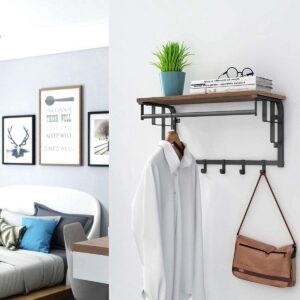 Parya Home - Vintage-Garderobe mit Hutablage - Hängende Wandgarderobe aus Metall/Holz - 66cm lang - Braun/Schwarz