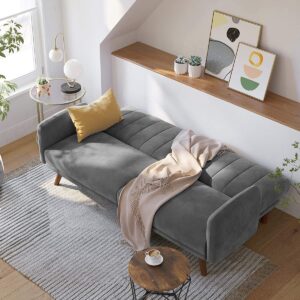 Soof & Tess Schlafsofa - Schlafsofa - Samtbezug - Massivholzbeine - 195 x 88 x 78 cm - Grau