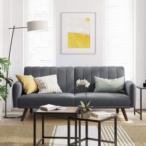 Soof & Tess Schlafsofa - Schlafsofa - Samtbezug - Massivholzbeine - 195 x 88 x 78 cm - Grau