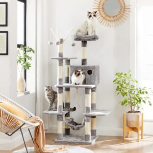 Kratzbaum - Kletterbaum - 154 cm - Hängematte - Wachturm - Hellgrau