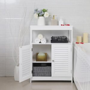 Soof & Tess Badezimmerschrank - Badorganisator - Badezimmerregal - Freistehend mit 2 Türen - Weiß - Holz