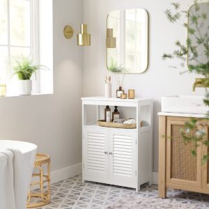 Soof & Tess Badezimmerschrank - Badorganisator - Badezimmerregal - Freistehend mit 2 Türen - Weiß - Holz