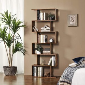 Bücherregal mit offenen Regalen - Bücherregal oder Schrank für Bücher und Pflanzen mit 6 Fächern - 190,5 cm hoch - Vintage Braun