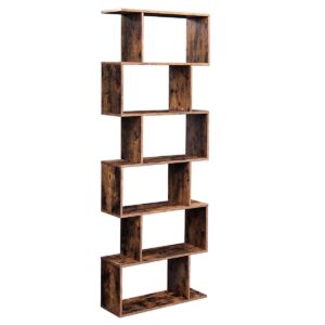 Bücherregal mit offenen Regalen - Bücherregal oder Schrank für Bücher und Pflanzen mit 6 Fächern - 190,5 cm hoch - Vintage Braun