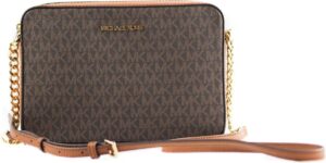 Michael Kors Jet Set Large East West Saffiano Leder Crossbody Bag Handtasche [Braun Signature]