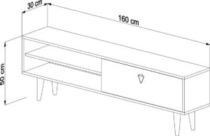 Soph&Tess - Industrielle TV-Möbel - TV-Schrank mit Regal - Geeignet für 55-Zoll-TV - Moderne TV-Möbel - Weiß - 120 x 30 x 50 cm