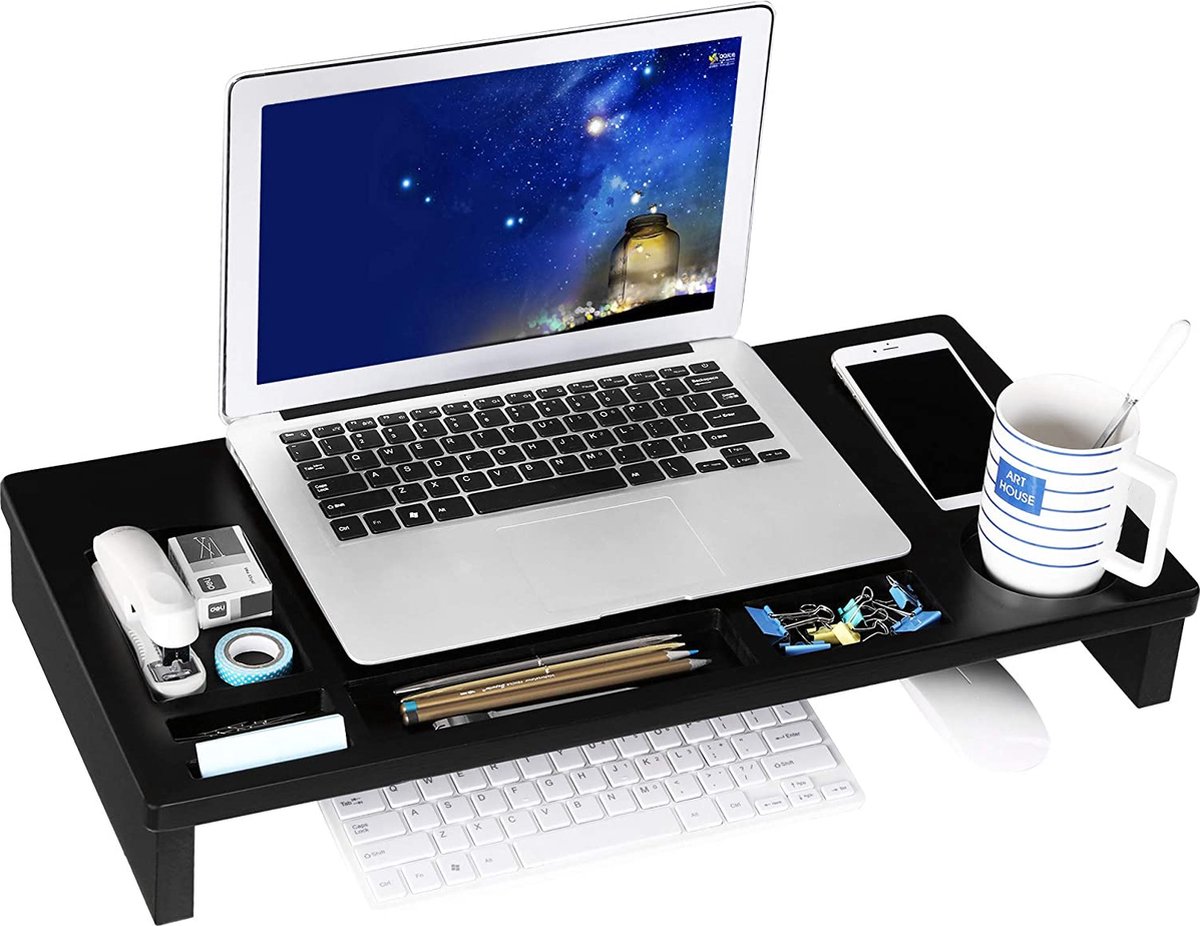 Soof & Tess Monitoraufsteller Standard - Bildschirmaufsteller für Laptops - Bildschirmaufsteller für Schreibtische - Holz - Schwarz 1 Soof & Tess Monitoraufsteller Standard - Bildschirmaufsteller für Laptops - Bildschirmaufsteller für Schreibtische - Holz - Schwarz