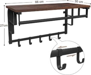 Parya Home - Vintage-Garderobe mit Hutablage - Hängende Wandgarderobe aus Metall/Holz - 66cm lang - Braun/Schwarz