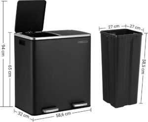 Abfalleimer - Abfalleimer mit 2 Fächern - Papierkorb - 2x30 L - Schwarz
