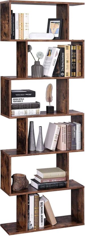 Bücherregal mit offenen Regalen - Bücherregal oder Schrank für Bücher und Pflanzen mit 6 Fächern - 190,5 cm hoch - Vintage Braun