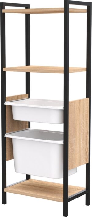 Soof & Tess Aufbewahrungsschrank für Kinder - Einfache Montage - Schwarzes Metall - Braunes Holz - Weiße Schränke - 120 x 29 x 46 cm