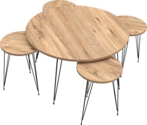 Soof&Tess 4 +1 Couchtisch - Couchtische rund - Mit 4 runden Beistelltisch - Couchtisch industrial set of 5