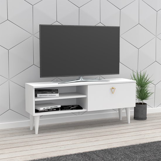 Soph&Tess – Industrielle TV-Möbel – TV-Schrank mit Regal – Geeignet für 55-Zoll-TV – Moderne TV-Möbel – Weiß – 120 x 30 x 50 cm 3 Soph&Tess - Industrielle TV-Möbel - TV-Schrank mit Regal - Geeignet für 55-Zoll-TV - Moderne TV-Möbel - Weiß - 120 x 30 x 50 cm