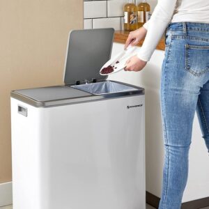 Soph & Tess Mülltrenner - Mülleimer 60L (2x 30L) - Treteimer - 59 x 65 x 32 cm - Weiß