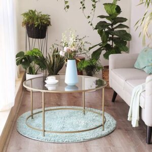 Couchtisch rund - Glastisch mit goldenem Stahlgestell -84 x 84 x 45,5 - Wohnzimmertisch, Sofatisch, robustes Hartglas, stabil, dekorativ, gold
