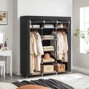 Kleiderschrank - Klappbar - Kleiderschrank aus Stoff - Schlafzimmer - Klappbarer Kleiderschrank - 2 Kleiderstangen Kleiderschrank aus Stoff - 175x50x45cm - Schwarz - RYG12B