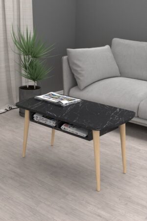 Soph&Tess Aura Couchtisch - Beistelltisch - Couchtisch - Wohnzimmertisch - 50 x 90 x 42 cm - Schwarz / Braun - Marmoroptik