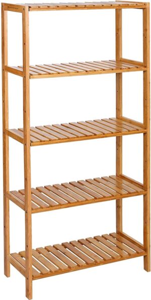 Badezimmerregal - Bambusholz - Aufbewahrungsregal - 5 Fächer - Robust - Badezimmerregal - Höhenverstellbar - Küchenregal - Bambus - BCB35Y